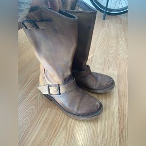Brown leather boots